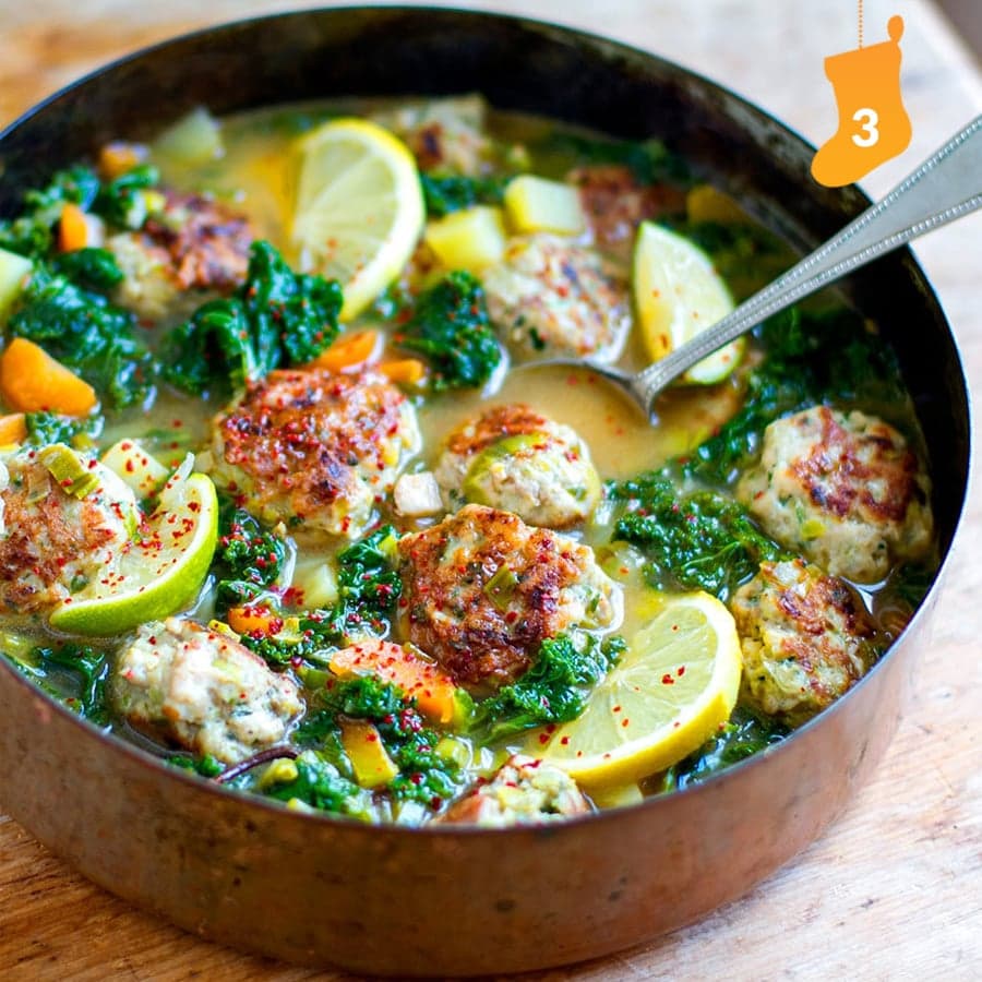 Turkey meatball and kale soup