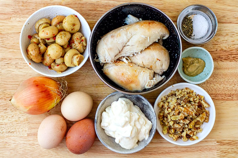 Ingredients for a keto and paleo chicken salad