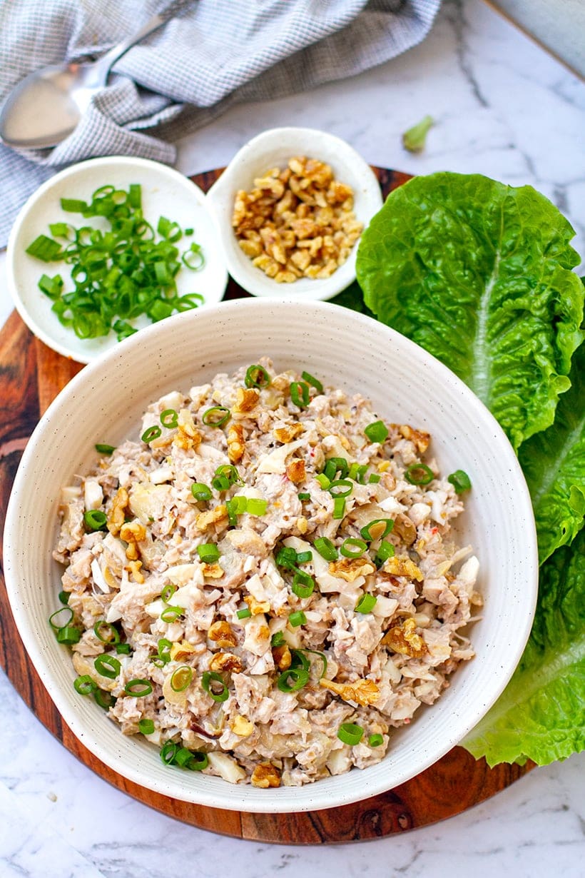 Keto Chicken Salad With Mushrooms, Eggs & Walnuts