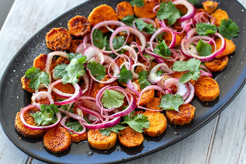 Sweet potato salad with red onions and cilantro
