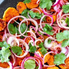 Sweet potato salad with pickled onions