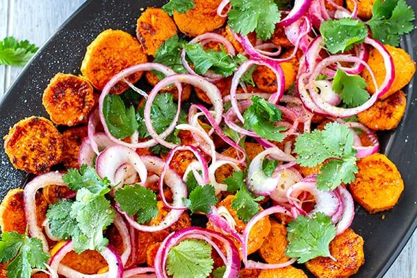 Sweet potato salad with pickled onions