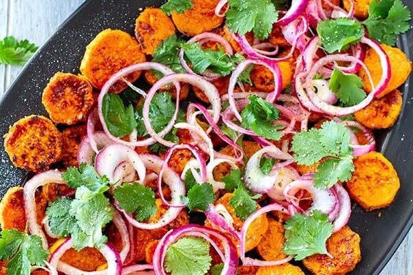 Sweet potato salad with pickled onions