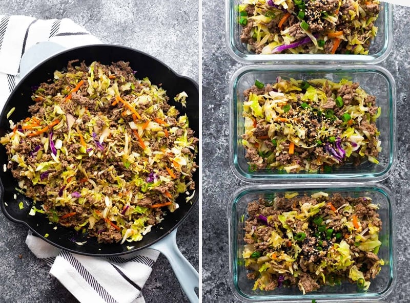 Low carb egg roll in a bowl with ground beef