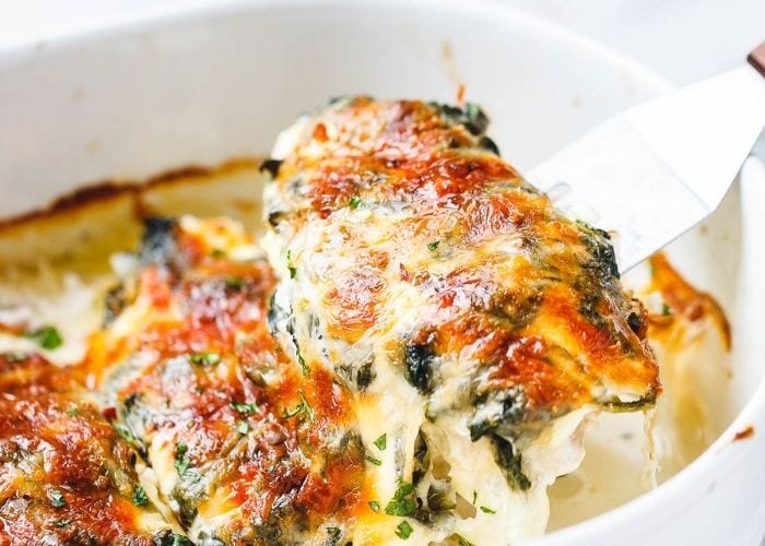 Spinach Chicken Casserole with Cream Cheese and Mozzarella Recipe