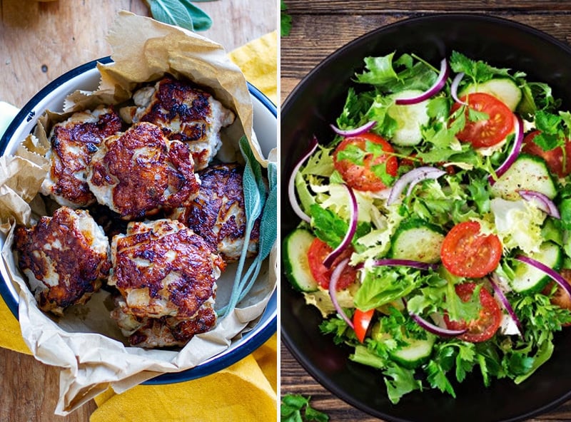 Chicken pear patties with salad low-carb lunch