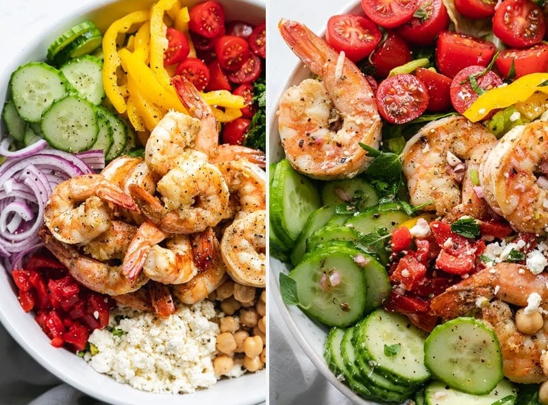 Mediterranean salad with shrimp and feta