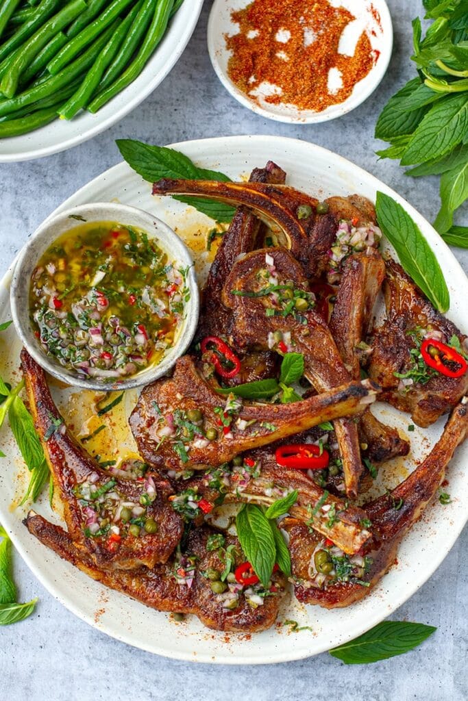 Spiced PanFried Lamb Chops With Mint Vinaigrette
