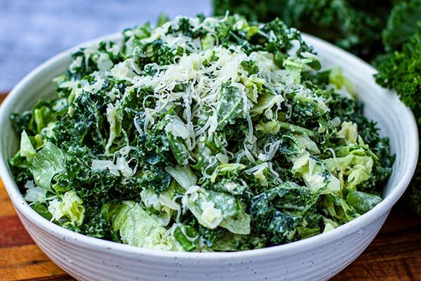 Leafy Green Salad With Cheesy Creamy Garlicky Dressing