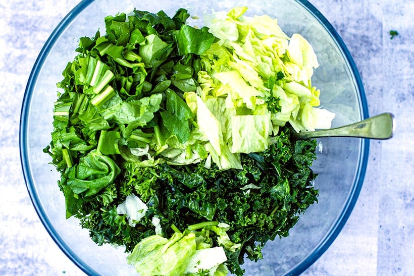 Leafy greens chopped up in a bowl