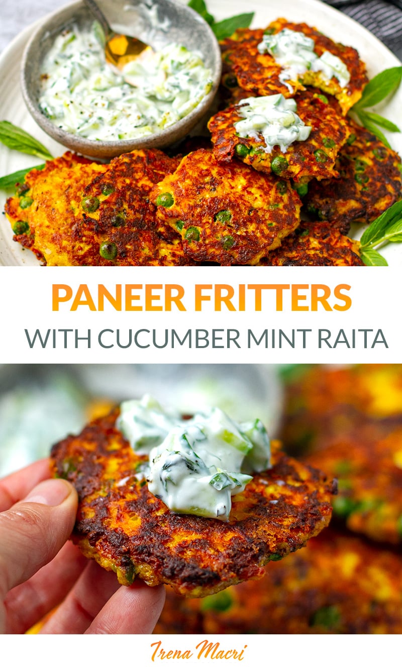 Paneer Fritters With Cucumber Mint Raita (Low-Carb, Vegetarian)