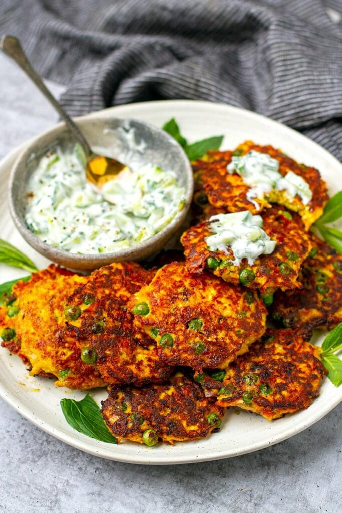 Paneer Fritters With Cucumber Mint Raita