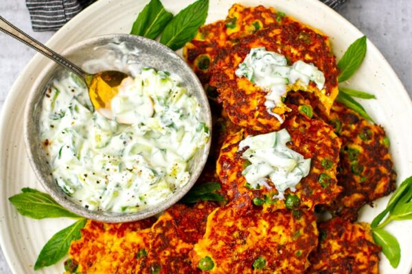 Low-Carb Paneer Fritters With Cucumber Raita