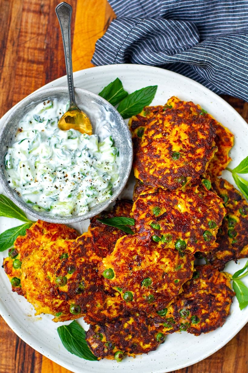 Paneer Cheese Fritters With Cucumber Raita (Low-Carb, Vegetarian)