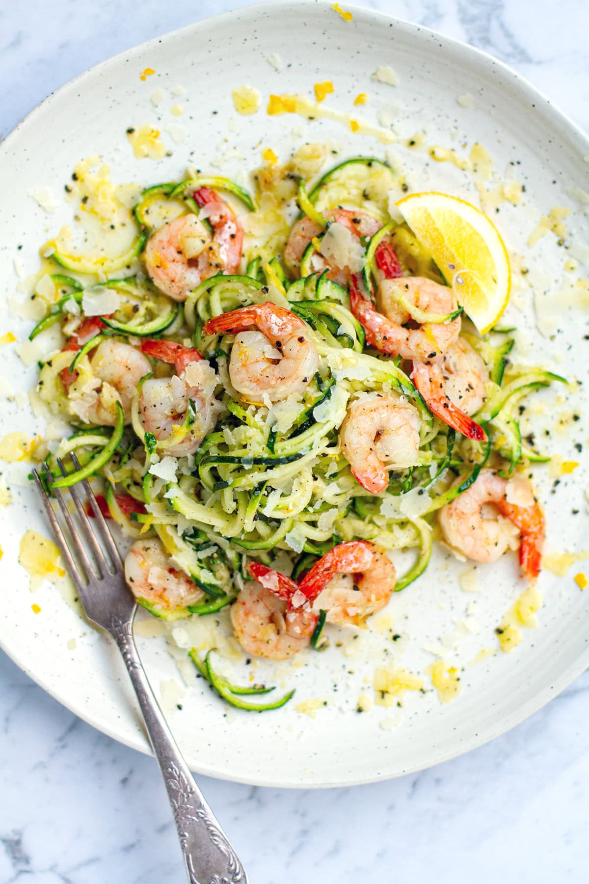 Lemon garlic shrimp zucchini pasta