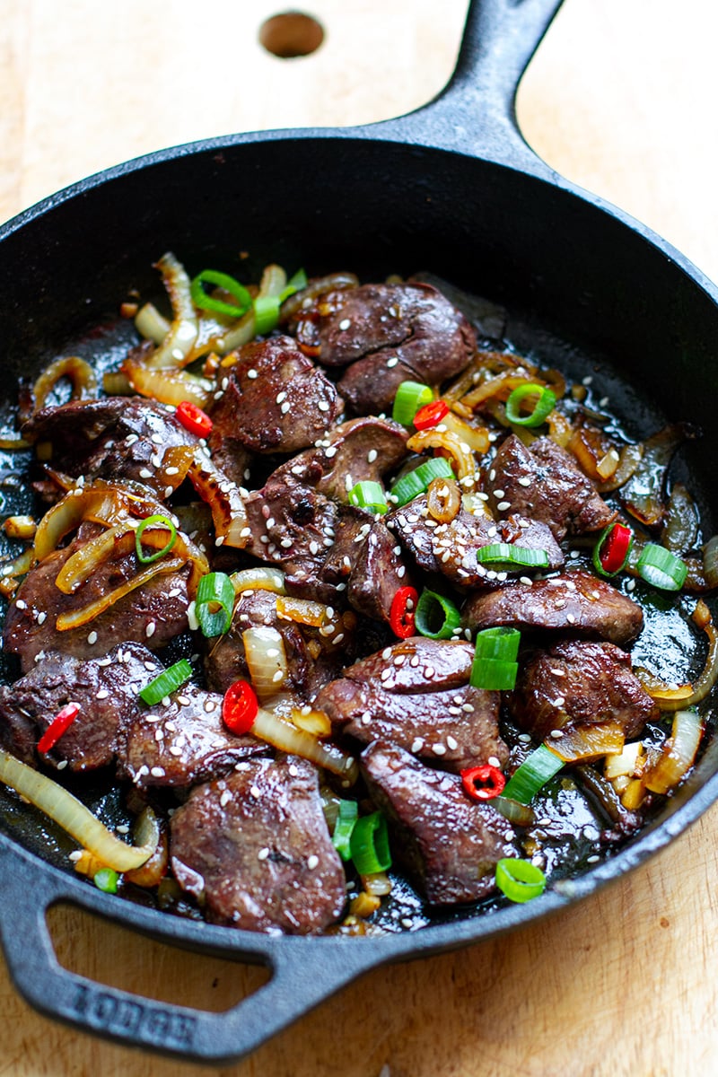 Honey Soy Chicken Livers & Onions