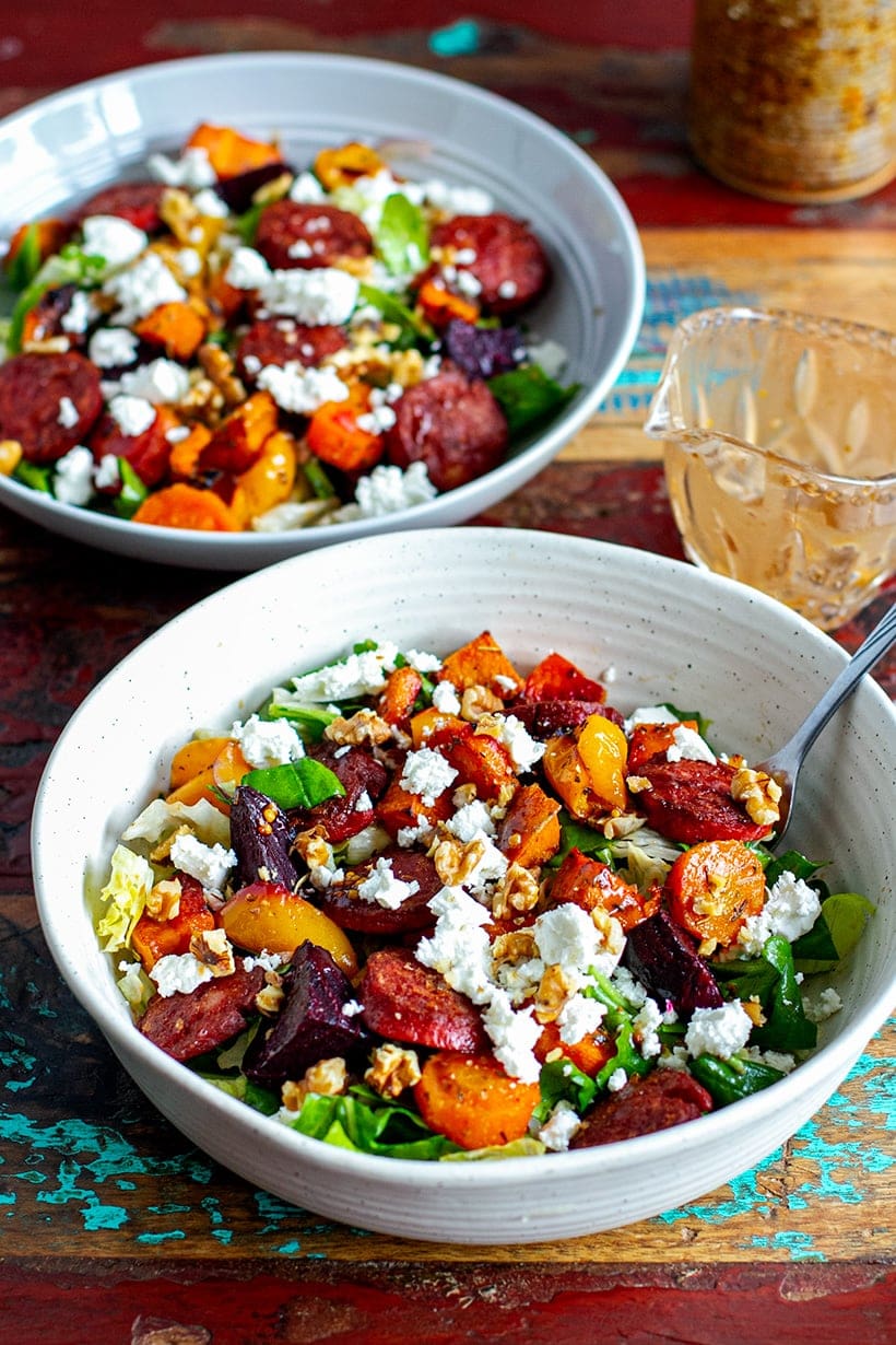 Roasted Vegetable Chorizo & Feta Salad