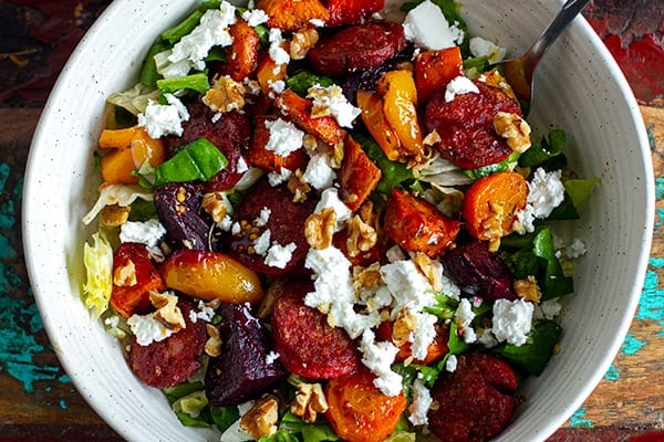 Roasted Vegetable Chorizo & Feta Salad