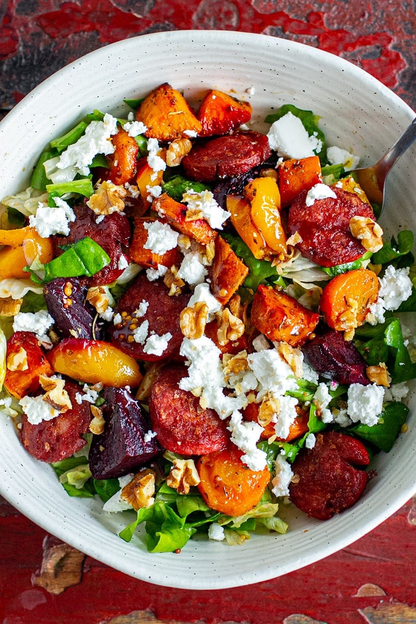 Roasted Vegetable Salad With Chorizo & Feta