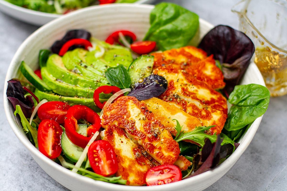 Avocado Halloumi Salad With Mediterranean Dressing