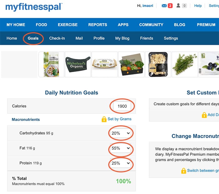 Set up goals and macronutrients 