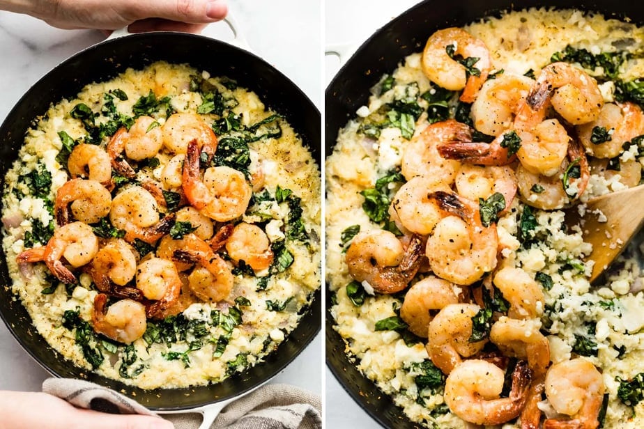 Low-carb cauliflower risotto shrimp skillet