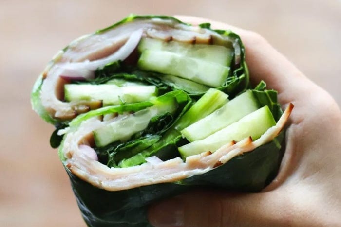 Low-carb collard greens wraps roll