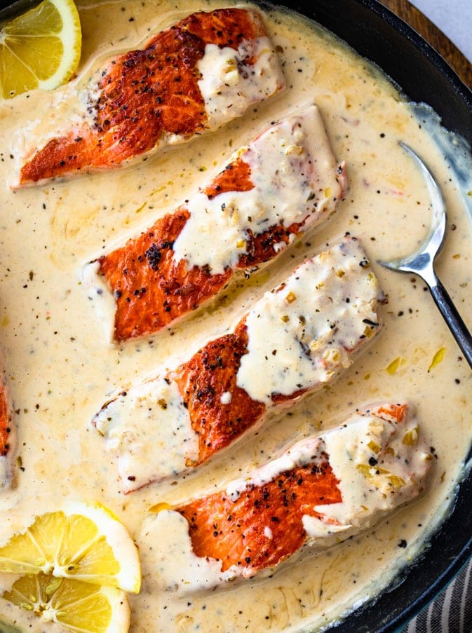 Creamy garlic Parmesan salmon skillet