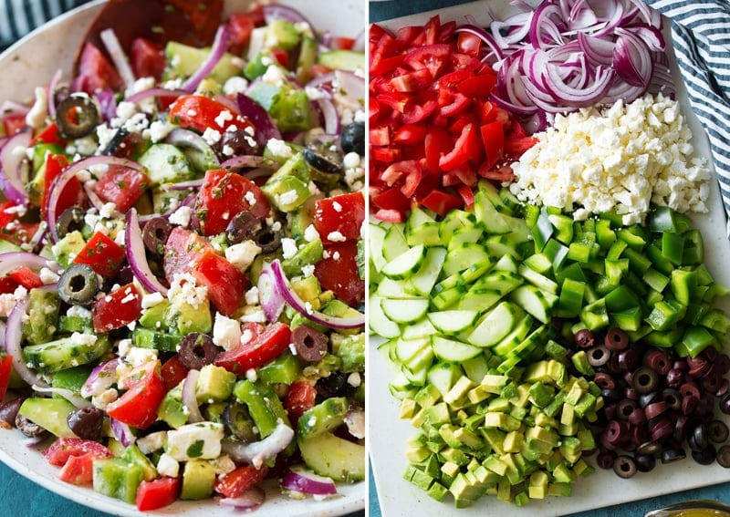 Greek salad with avocado