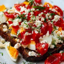 Jammy eggs on toast with feta tomatoes recipe