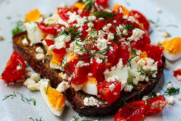 Jammy eggs on toast with feta tomatoes recipe