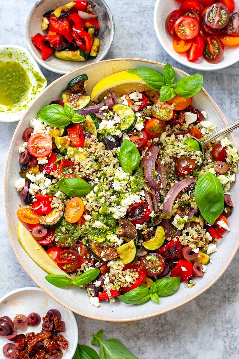 Mediterranean Quinoa Salad With Lemon Basil Dressing