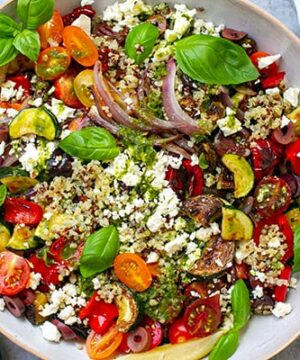 Mediterranean Quinoa Salad With Lemon Basil Dressing