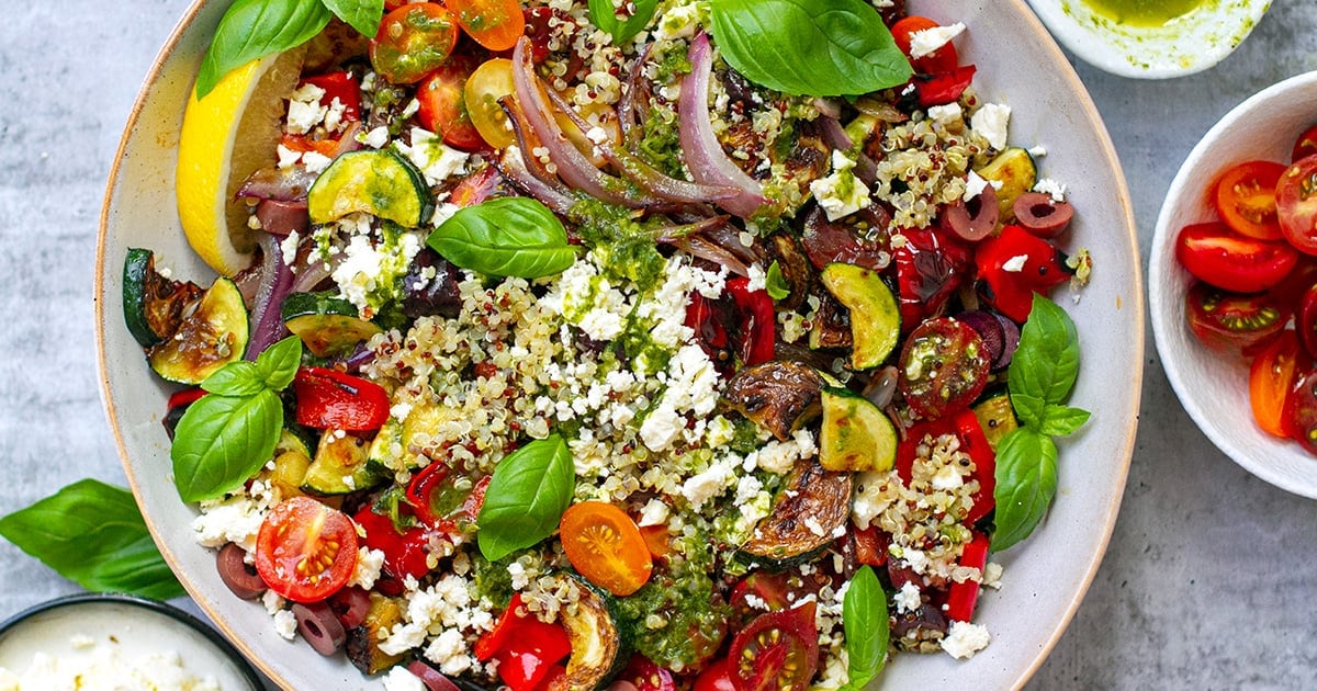 Mediterranean Quinoa Salad With Lemon Basil Dressing