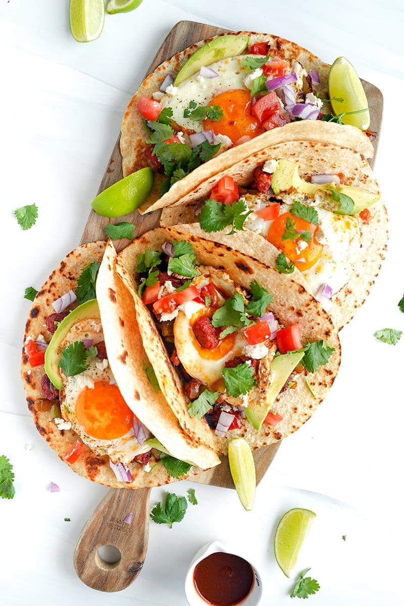 Breakfast Tacos With Eggs & Chorizo
