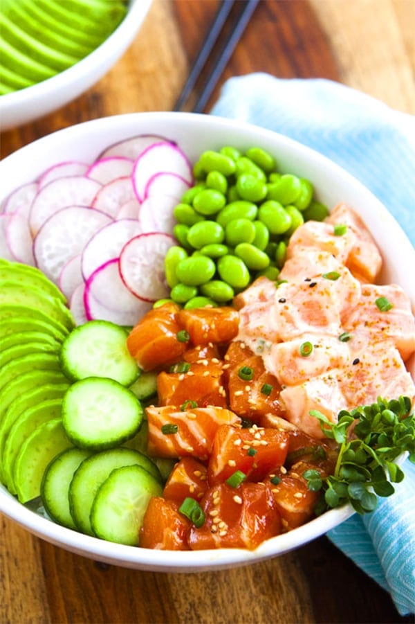 Salmon Poke Bowls With Shoyu & Spicy Mayo