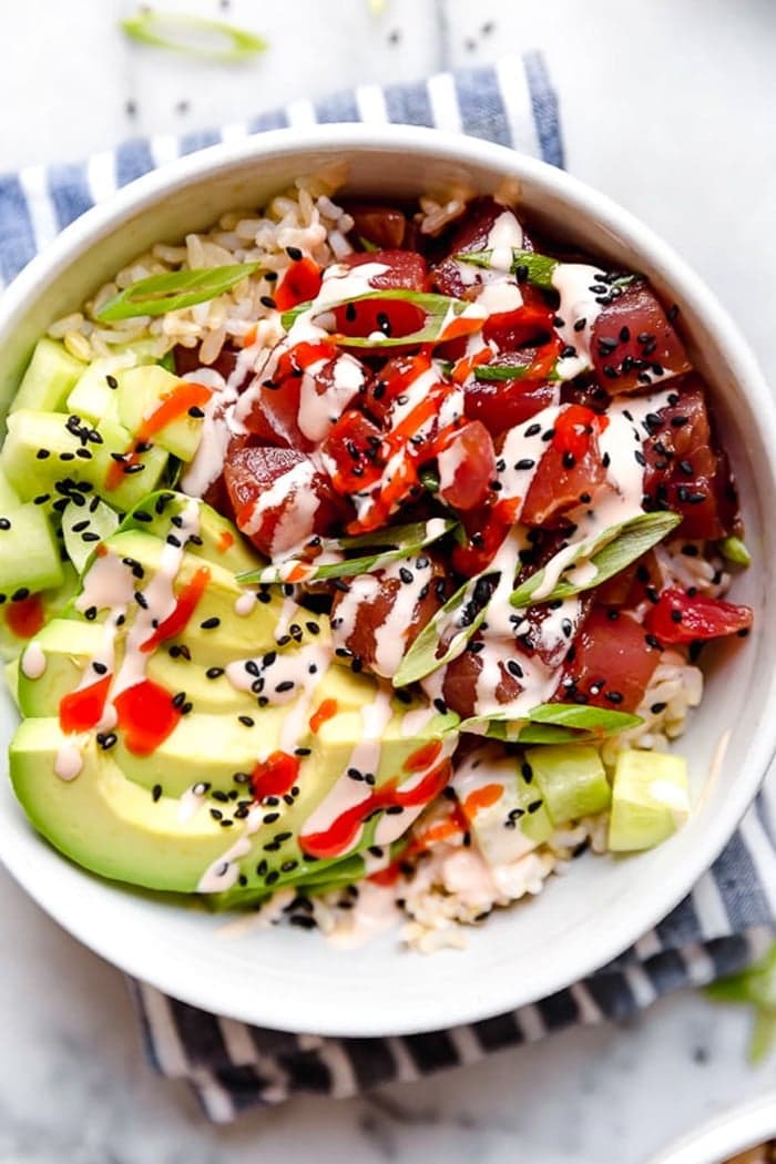 Spicy tuna poke bowls from Skinny taste