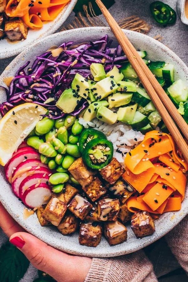 Vegan Poke Bowl With Tahini Sauce