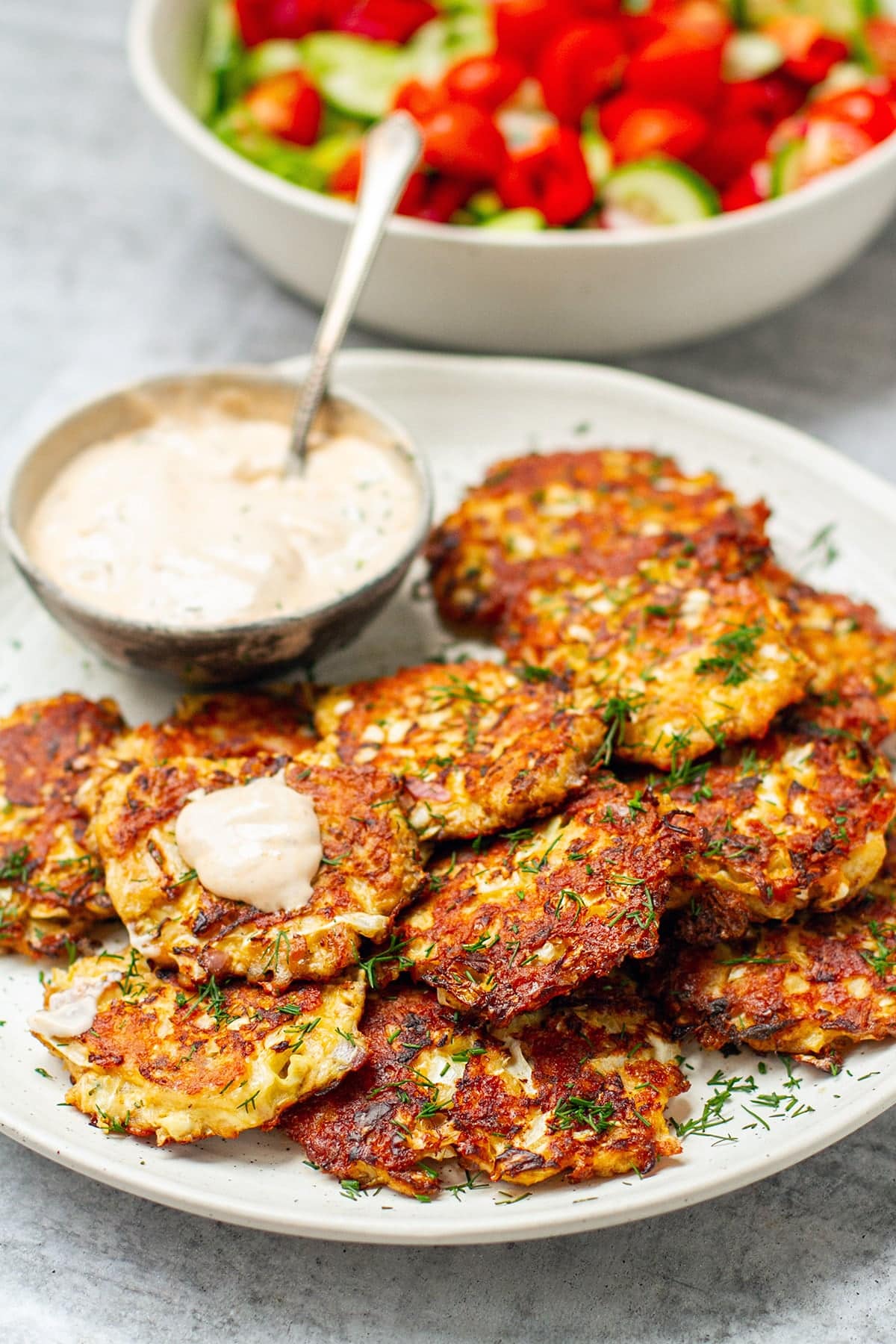 Tuna Cabbage Patties With Spicy Garlic Mayo