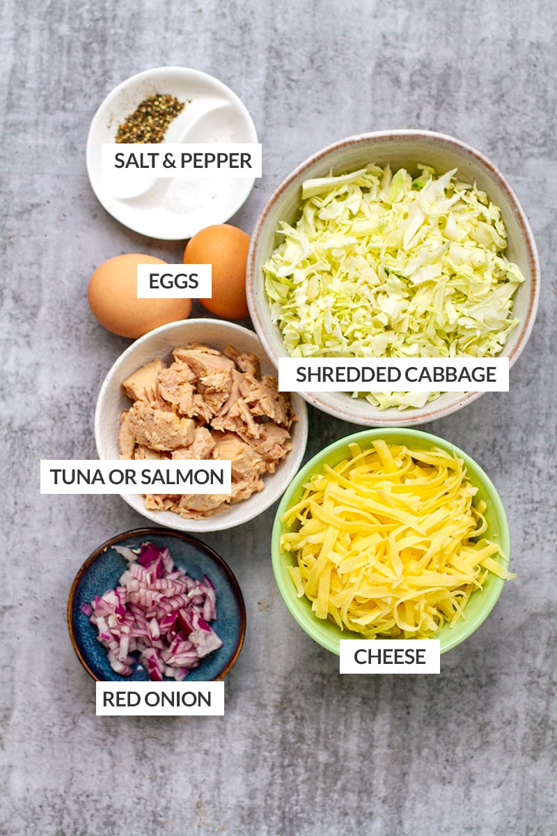 Ingredients for cabbage tuna fritters or patties