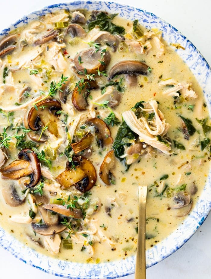 Creamy chicken mushroom soup using rotisserie chicken