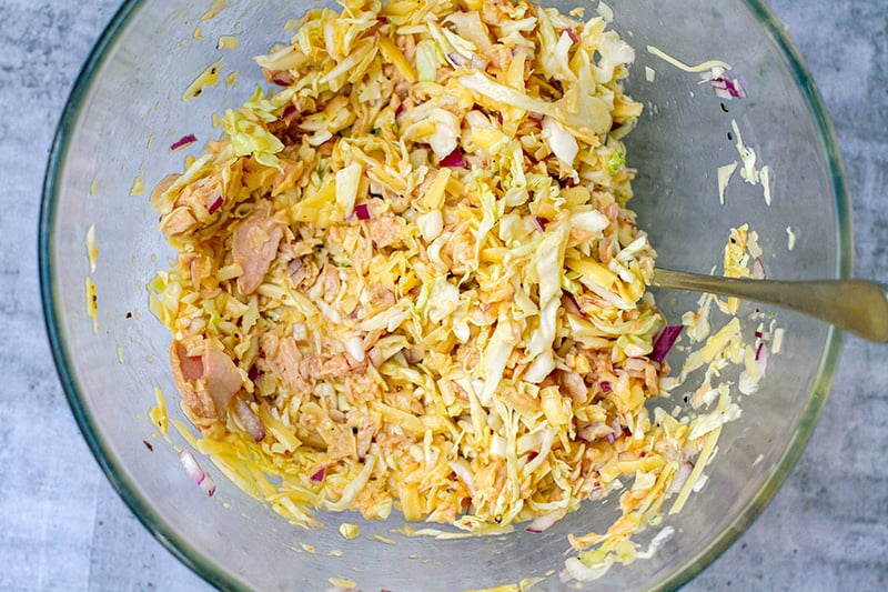 Making cabbage tuna fritters