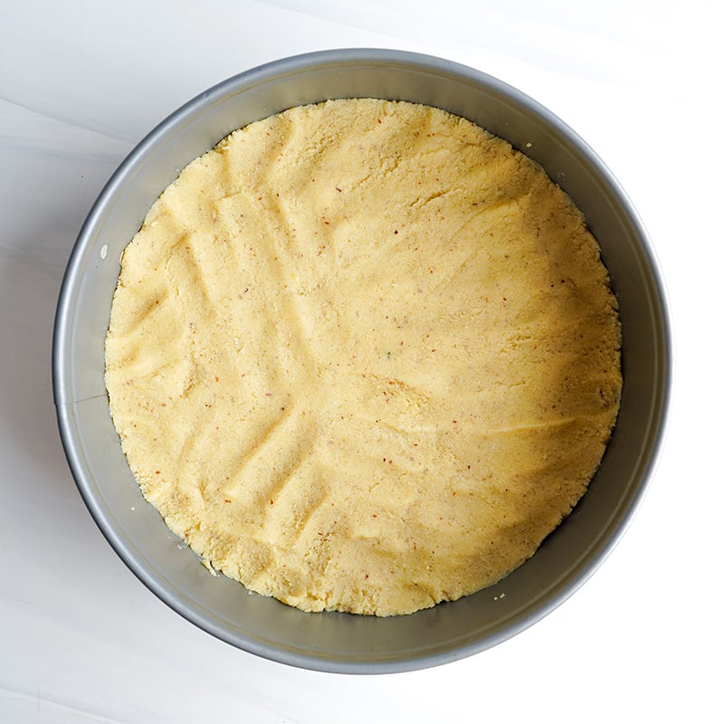 Cheesecake crust in a cake pan