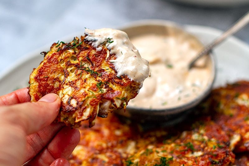 Cabbage tuna patties with dipping sauce