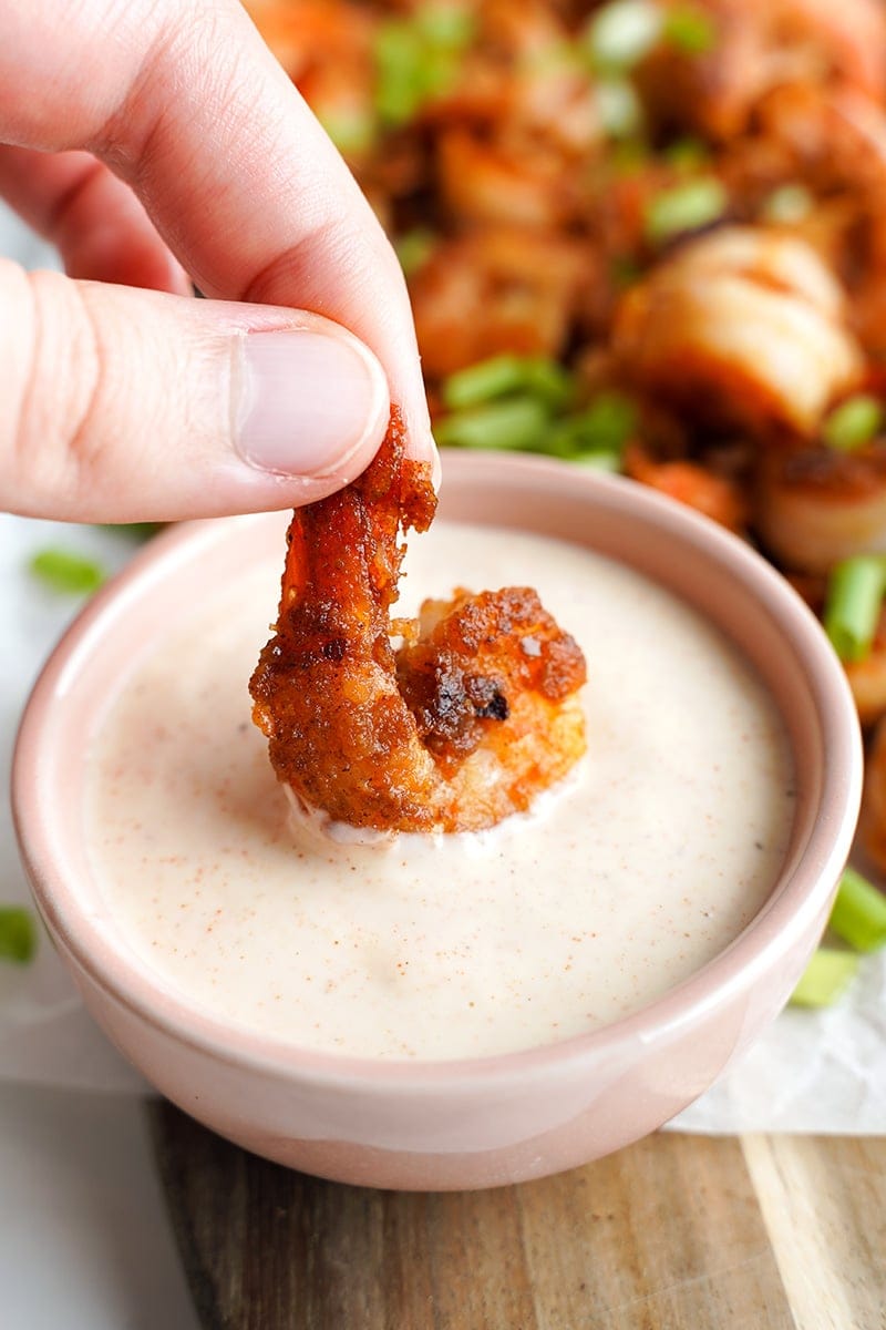 Crispy grilled shrimp (prawns) with White BBQ sauce