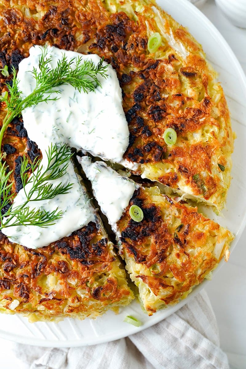 Cabbage Pie (With Sour Cream Dill Sauce)