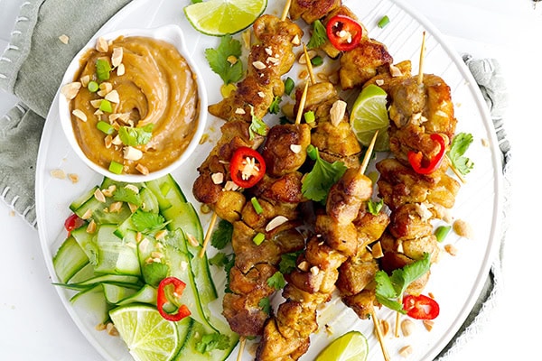 Keto chicken satay with peanut dipping sauce