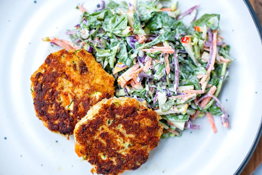 Chicken rissoles with coleslaw salad