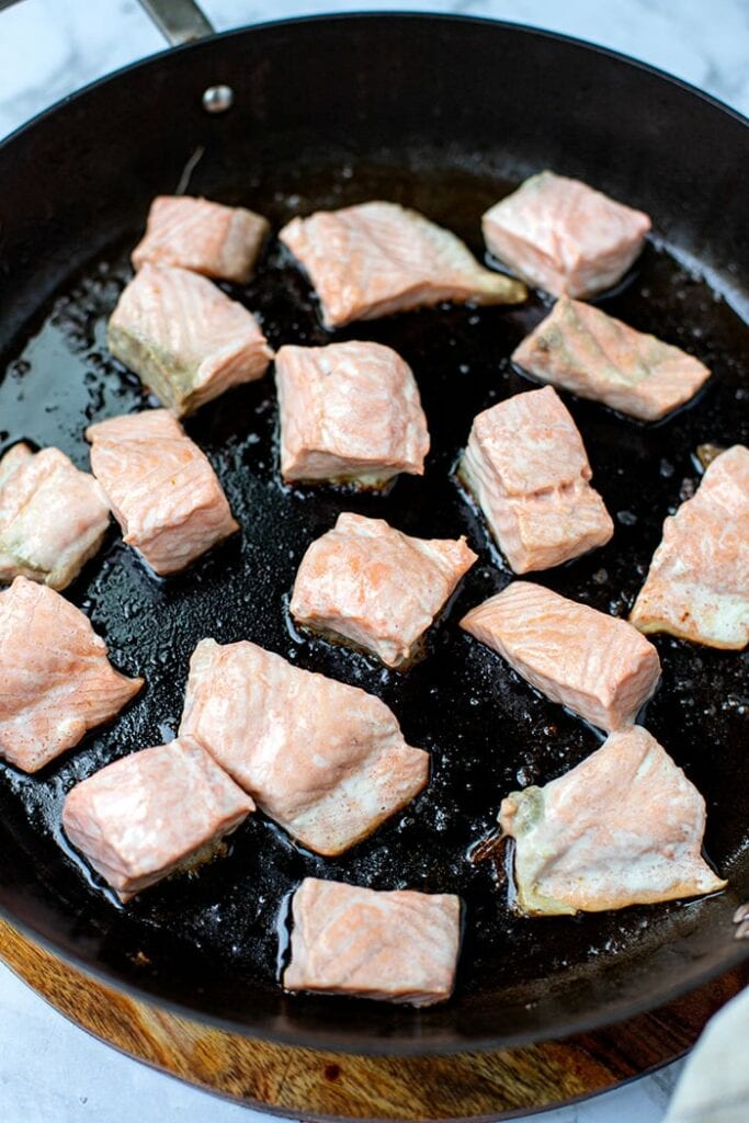 Salmon once cooked on one side