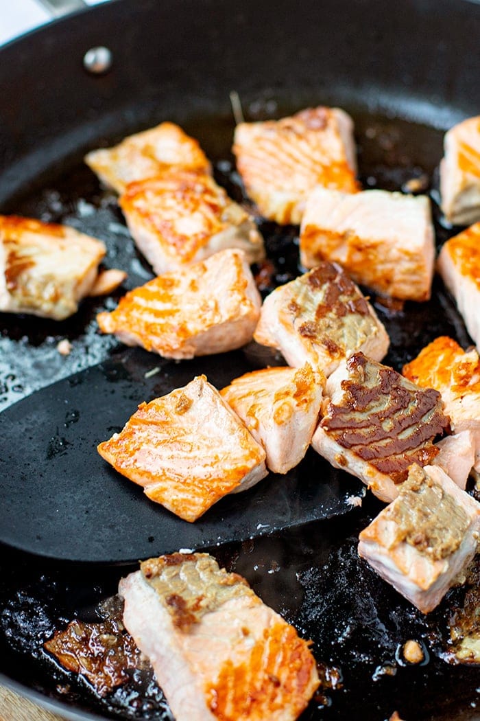 Salmon Bites With Sticky Sweet Chili Soy Glaze